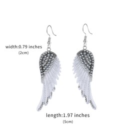 Sulimy Angel Wings Dangle Earrings for Women Unique Rhinestones Copper Fairy Feather Guardian Dangle Drop Hook Womens Dangling Earrings Silver Plated for Women Jewelry (Gray)