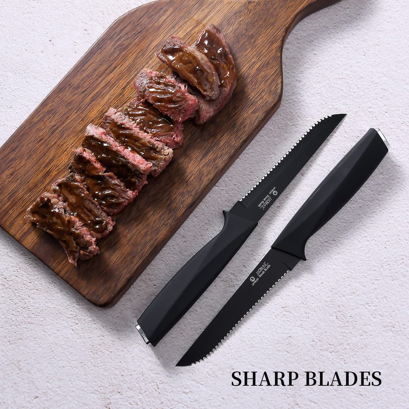 UPTRUST Steak Knives Set of 6, High-Carbon Stainless Steel Serrated