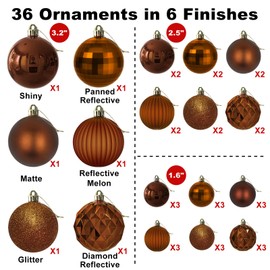 Bronze Christmas Ornaments - Christmas Tree Decorations Balls Ornaments Shatterproof Hanging Shiny Balls for Christmas Wreath Garland Holiday Decor Set of 36pcs, Multi-Sizes(1.6",2.5",3.2")