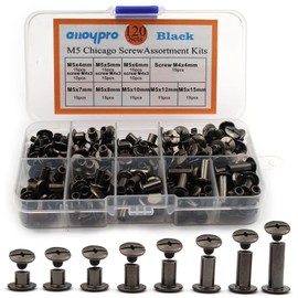 Alloypro 120Pcs Black Chicago Screws Assorted Kit 8Size Gun Metal Leather Rivets 3/16" Screw Rivet Phillip Head Book Binding Posts Nail Rivet Chicago Bolt for DIY Leather Craft (M5x4/5/6/7/8/10/12/15)