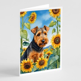 Caroline's Treasures Welsh Terrier in Sunflowers Greeting Cards Pack of 8 Blank Cards with Envelopes Whimsical A7 Size 5x7 Blank Note Cards