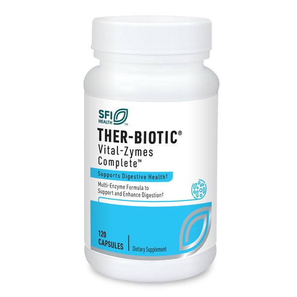 Klaire Labs Ther-Biotic Vital-Zymes Complete Digestive Enzymes - Helps Aid Digestion and Breakdown Proteins, Peptides, Carbs, Sugars, Fats & Fibers - 20 Active Enzymes (120 Count)