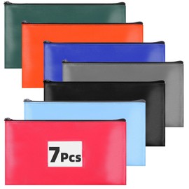 7 Pack Bank Deposit Money Bags with Zipper, 7 Colors Leather Bags Wallet Pouches with Label, Makeup Bag for Cash, Coins, Cosmetics, Invoice, Bills, Tools (11 x 6.3 Inches)