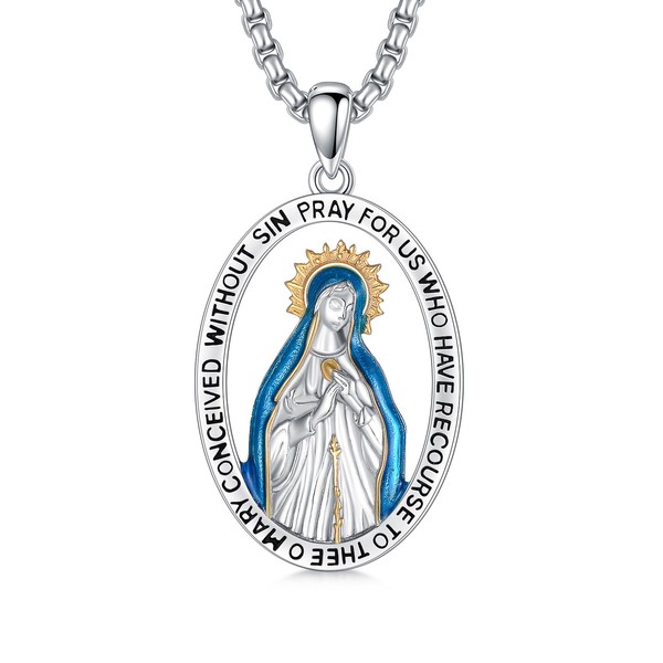 MEIDERBO Virgin Mary Necklace 925 Sterling Silver Our Lady of