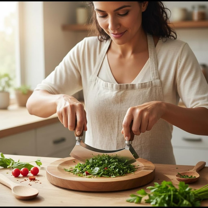 TIYOORTA MEZZALUNA KNIFE AND CUTTING BOARD – Double Blade herb