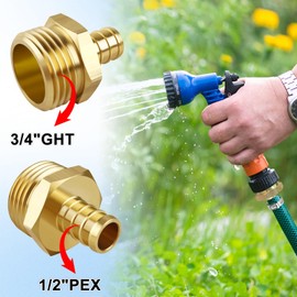 Boltigen 2PCS Heavy Duty Brass Garden Hose Adapter 1/2" PEX Barb x 3/4" GHT Male Connectors with Clamps for PEX Plumbing, Garden Hose, and Irrigation Systems