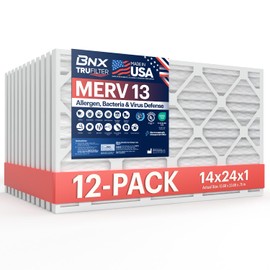 BNX TruFilter 14x24x1 Air Filter MERV 13 (12-Pack) - MADE IN USA - Electrostatic Pleated Air Conditioner HVAC AC Furnace Filters for Allergies, Pollen, Mold, Bacteria, Smoke, Allergen, MPR 1900 FPR 10