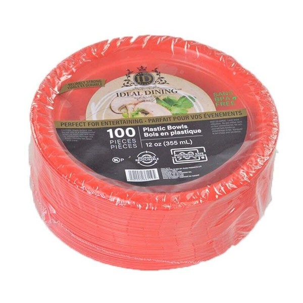 Red 12 Ounce Plastic Disposable Bowl Red - Pack of 50 (500)