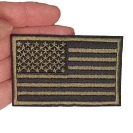 Fat-catz-copy-catz 1x Black or Khaki USA Flag Stars & Stripes Iron on Sew on Embroidered Badge Applique Motif Patch for Clothes 8cm x 5cm (Khaki)