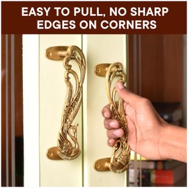 Indian Shelf 1 Pair Peacock Decorative Door Handles Interior Vintage Door Pulls Antique Brass Cabinet Pulls Unique Gold Cabinet Handles- 7.4"