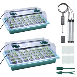 Seedfactor 2 Packs Seed Starter Tray with Grow Light, 40-Cell Seedling Starter Trays Kit with Automatic Timer, Adjustable Light, Full Spectrum, Humidity Dome, Seedling Tray for Plants Indoor-Clear