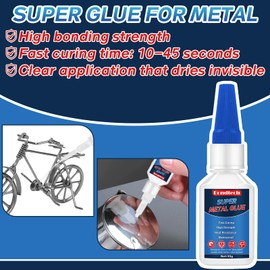 Metal Glue 30 g, Super Glue for Metal, Instant Clear Metal Adhesive with Anti-Clog Cap, Strong Glue for Metal to Metal, Steel, Zinc, Aluminum, DIY and More, Waterproof, Heat-Resistant