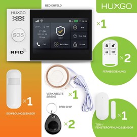 HUXGO HXA007 Wireless Alarm System WiFi + GSM Module with Motion Sensor - Motion Sensor with Alarm - Alarm System Home - Alarm System Garage - Wireless Motion Sensor with Receiver