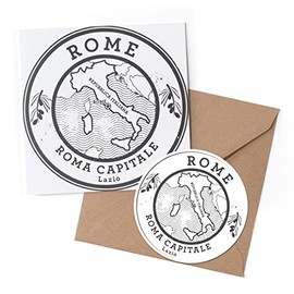 1 x Greeting Card & 10 cm Round Sticker Set - BW - Roma Capitale Rome Italy Travel Map - Birthday Thank You Friend Lover Fan Mum Dad Kids #40520