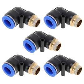 Motoforti Push to Connect Air Fittings 35/64" 90 Degree Air Line Quick Joint Plastic Metal 3/8"BSPT 5 Pcs Blue Black Gold Tone
