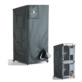 Outdoor Cat House Cover,Large Catio Cat Enclosures Dust Protection Cover, 600D Heavy Duty Rain Sheet with Visible Window, 100% Waterproof, 32" L x 32" W x 71" H,Gray