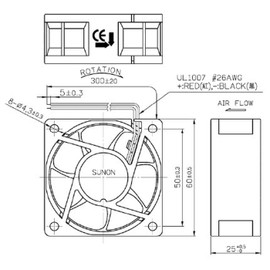 Sunon EE60251B3-A99 Fan 12 V DC 0.6 W 60 x 60 x 25 mm 23.6 m³/h 3000 rpm 23.6 m³/h