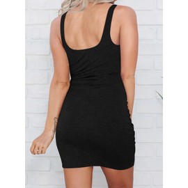 Acelitt Summer Dresses for Women 2025 Cut Out Twist Front Ruched Wrap Bodycon Sleeveless Party Club Mini Dress Beach Sundress Black Small