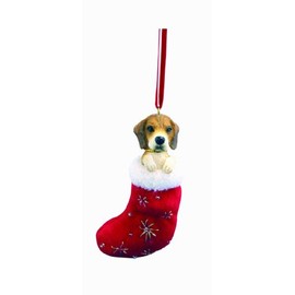 Beagle Christmas Stocking Ornament with "Santa's Little Pals" Hand Painted and Stitched Detail