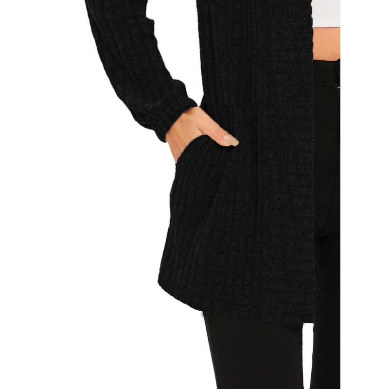 iChunhua Lightweight Soft Long Length Open Front Black Cardigans for