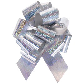 Unifizz 10pcs 6 Inch Pull Bow Metallic Gift Bows with Glitter Ribbon for Wedding Baskets Presents Christmas Gift Wrapping Silver