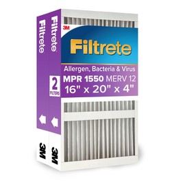 Filtrete 16x20x4 AC Furnace Air Filter, MPR 1550, MERV 12, Fits Lennox & Honeywell, Allergen, Electrostatic Air Cleaning Filter, 2-Pack (actual size 15.88x19.88x4.31 in)