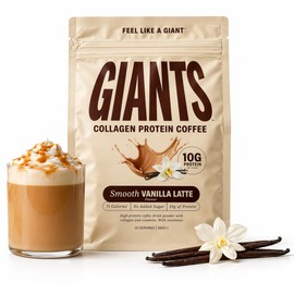 Giants Collagen Protein Coffee – Smooth Vanilla Tasting, Healthy Morning Drink, Collagen Coffee, Lion’s Mane (Hericium erinaceus) Fruiting Body Extract, Source of Strong Protein, Vanilla