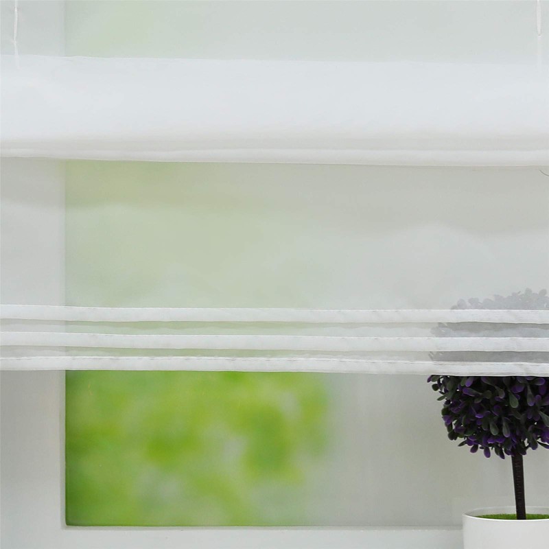 ESLIR Roman Blind, Kitchen Roman Curtain with Drawstring, White Voile