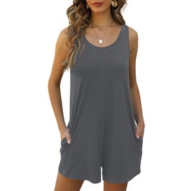 Nfsion Womens Summer Casual Loose Tank Romper Sleeveless Crewneck Jumpsuit Shorts Romper with Pockets Outfits 2025 X-Large Gray