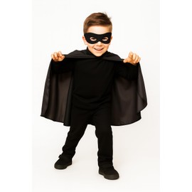 KarnevalsTeufel Superhelden Kostüm – Schwarzer Umhang & Maske für Jungen & Mädchen – Größen 98, 104/116, 128/140 (128/140)