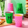 Jingmore 30 Pcs Pink and Green Bow Plastic Cups 16