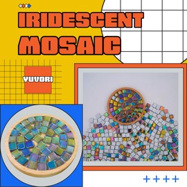 Yuvori 1.1 lbs Square Crystal Mosaic Tiles, 0.39 inch, DIY, for Bathroom, Living Room, Kitchen, Balcony (Iridescent Cyan)