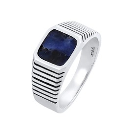 Kuzzoi Signet Ring Men's Ring with Sodalite Gemstone Plate, Classic Band Ring (10 mm) Wide in 925 Sterling Silver, Solid Silver Ring for Men, Biker Ring, Ring Size 60 - 66, 0605630721, Sterling