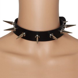 MILAKOO Gothic Rivet Spike Choker Punk Rock Biker Strap Leather Choker Necklace Adjustable