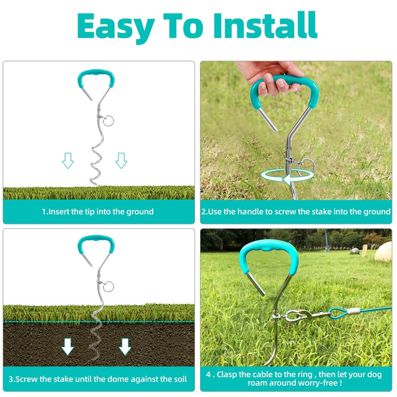 Snagle Paw Dog Tie Out Stake and Run Cable, 20FT