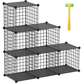 TUMUCUTE Wire Cube Storage Organizer, Metal Storage Shelves Bookshelf, Stackable Modular Closet Organizer for Bedroom Living Room, Office,Storage Shelves（6-Cube，Black）