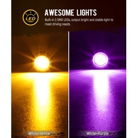 Partsam 10Pcs Dual Color 3/4" Round LED Marker Light Amber to Purple Auxiliary Light Side Marker DOT Approved Clearance Light Turn Signal Indicators with Bullet Plug for Trailer Truck Pickup Camper RV