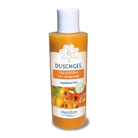 MeraSan 2-in-1 Shower Gel & Hair Shampoo Natural - Vegan Natural Cosmetics with Sea Buckthorn Oil and Rügen Healing Chalk for Skin and Hair - 200 ml