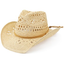 Melesh Straw Cowboy Hat for Women and Men with Shapeable Wide Brim Sun Beach Western Cowgirl Hat (US, Alpha, One Size, Beige)