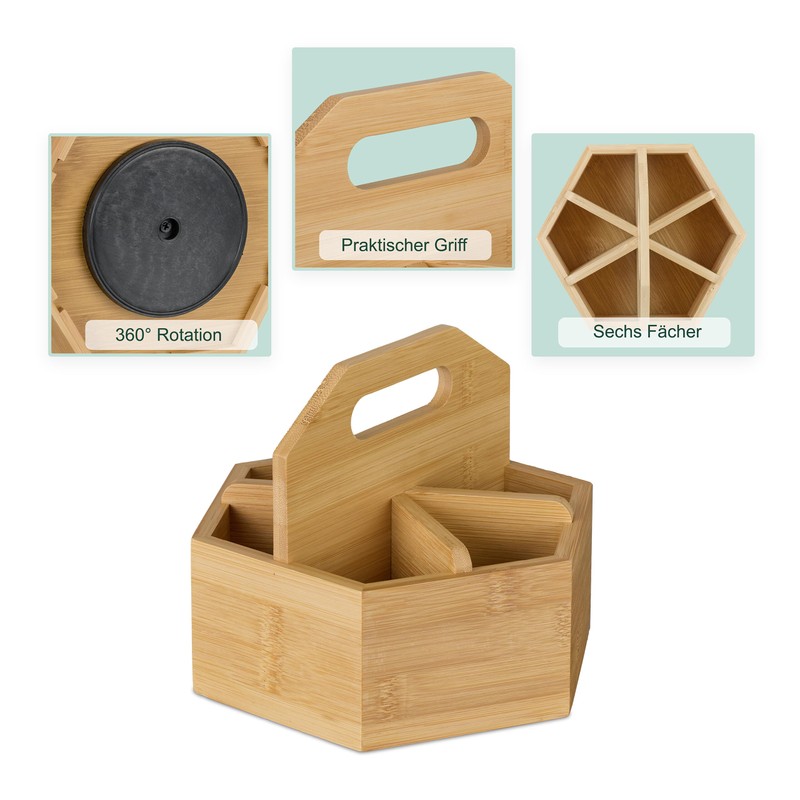 Relaxdays Bamboo Pen Holder, Rotating Desk Organiser, HBT 15 x