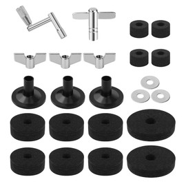 23 Pieces Cymbal Replacement Accessories, Includes Cymbal Stand Felts, Drum Cymbal Felt Pads, Wing Nuts, Washers, Cymbal Sleeves and Drum Key - Black