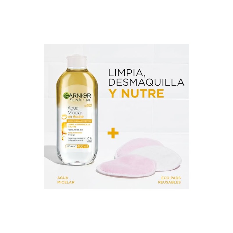 Kit Garnier Skin Active Micelar Bifásica 400ml + Ecopads
