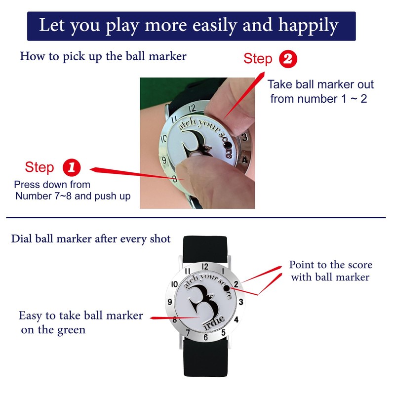 E TRUEE Golf Ball Marker with Golf Stroke Counter Bracelet,