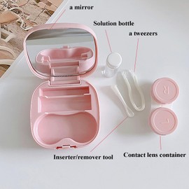 Tekalobr Contact Lens Case with Cleaner Washer, Portable Contact Lens Travel Kit with Mirror Remover Tool Tweezers Solution Bottle Mini Container Holder Storage Box for Outdoor Daily