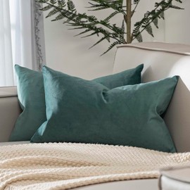 JUSPURBET Emerald Lumbar Velvet Throw Pillow Covers 12x20 inch Set of 2 for Living Room Couch Sofa Bedroom Decorative Rectangle Solid Soft Cushion Cases with Invisible Zipper