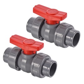 PATIKIL 32mm ID Double Union Ball Valve, 2 Pack PVC Socket Type Shut-Off Valve Switch for Water Flow Control, Gray