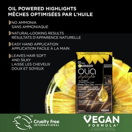 Garnier Olia Natural Hair Highlights for Brunettes with 60% Oils and Clay, Ammonia-Free and Vegan, Softer and Silkier Hair - 1 Application