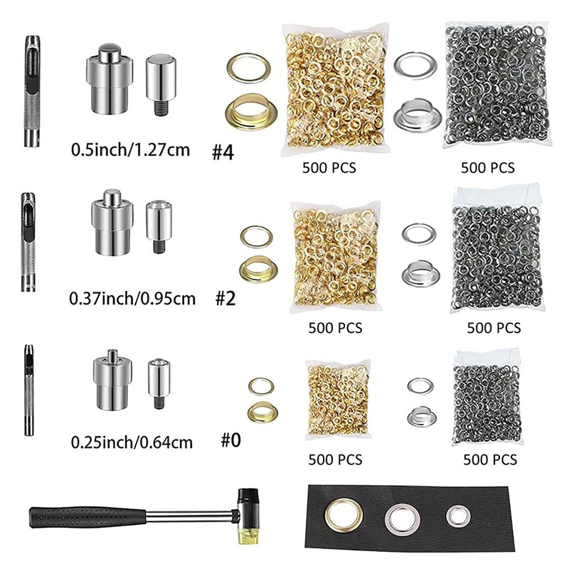 Grommet Machine Eyelet Hand Press Punch Tool 3 Dies 3000