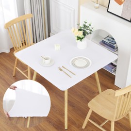 FANTELOO White Fitted Square Tablecloth Elastic Table Cover Stretch Table Top Cover Spandex Card Table Topper Cap for Party Dinning Kitchen 34 x 34 inch