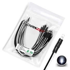 Chanzon 20 pcs Pre-Wired 3mm White LED Diode Lights (Clear Round Transparent Lens DC 12V) with 560 ohms 1/4W Resistor and 24awg Wire Indicator Light Emitting Diodes Lighting Bulb Lamp